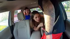Play Step Sisters' Filthy Public Masturbation with Uber Driver